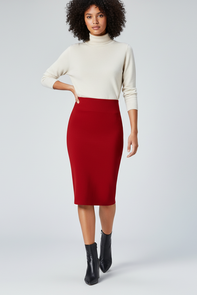Jupe Crayon Taille Haute Rouge