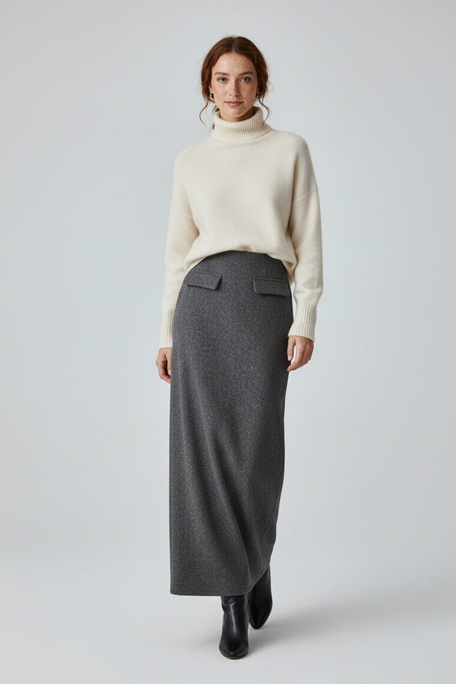 Jupe Crayon Laine Grise Élégante