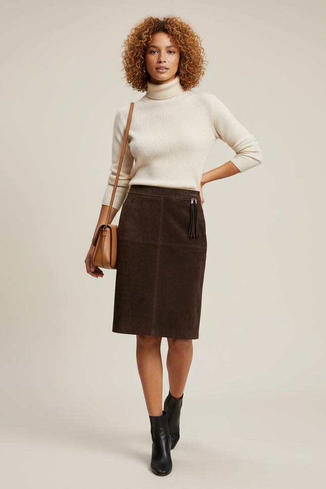 Jupe Crayon Cuir Véritable