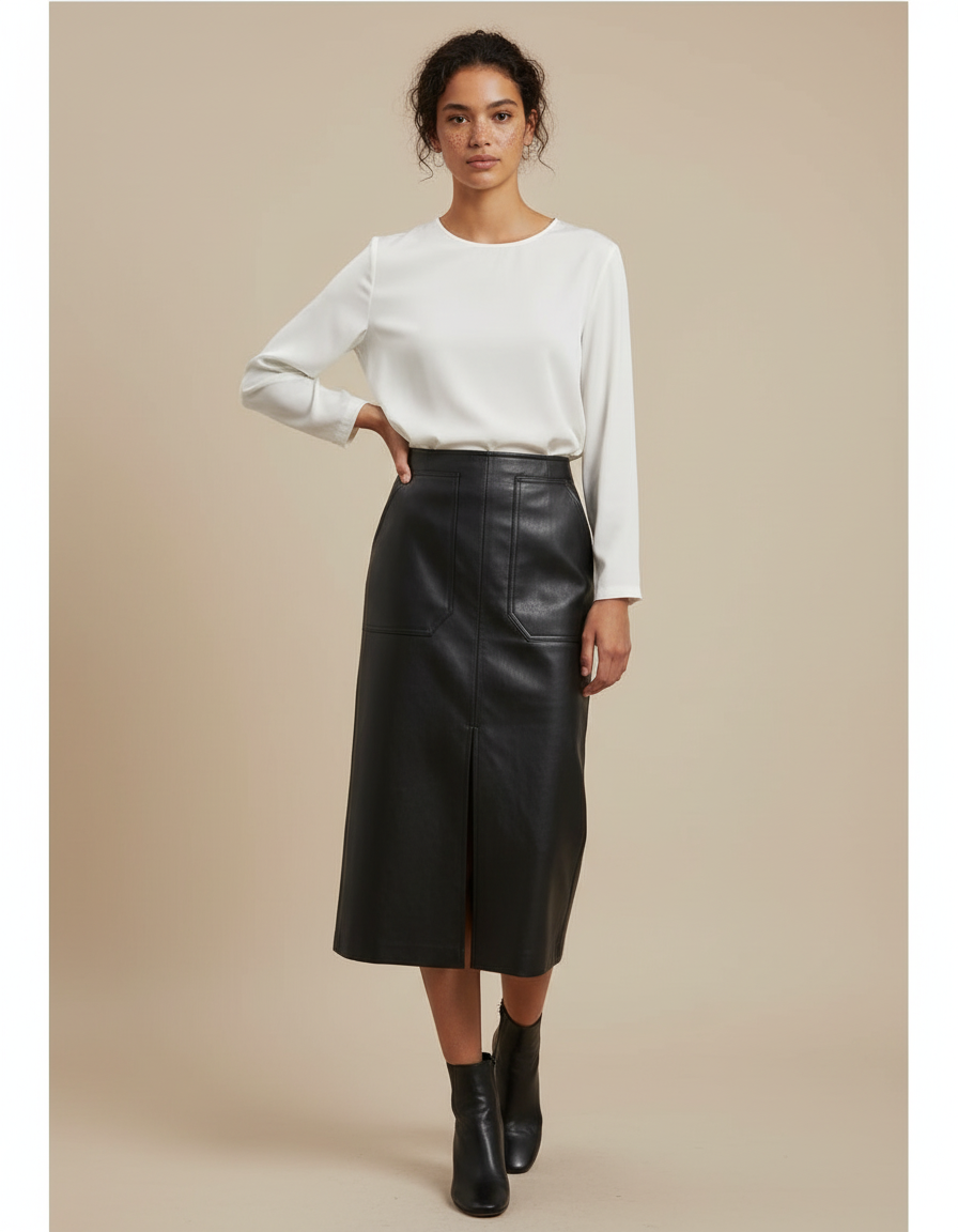 Jupe Crayon Similicuir Fendue Chic