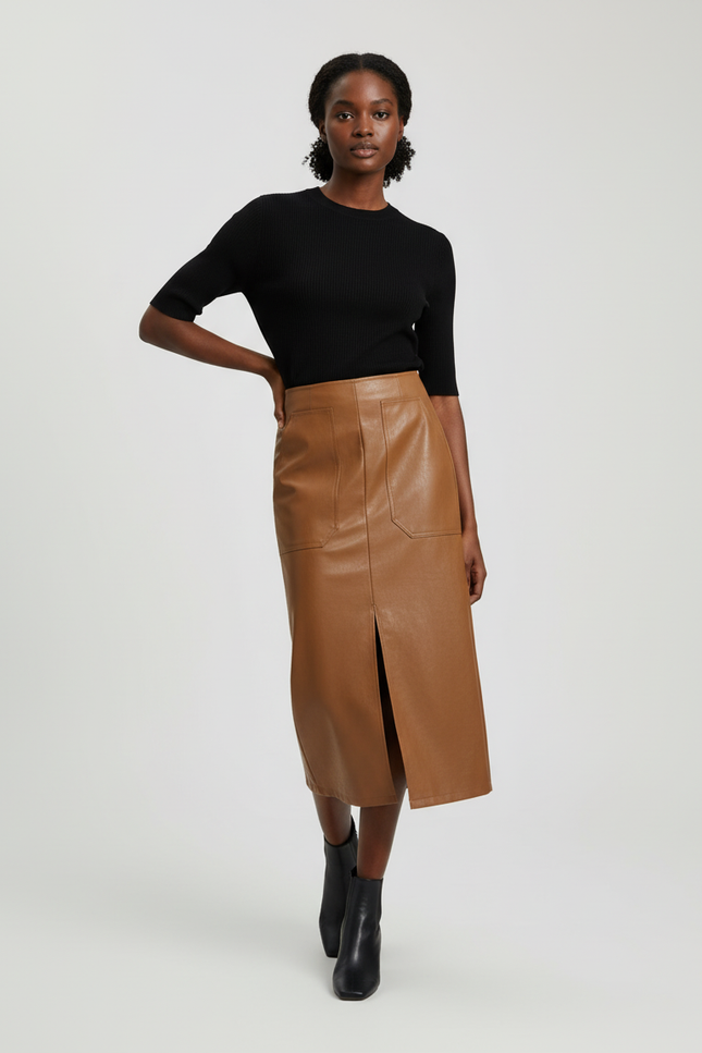 Jupe Crayon Cuir Camel