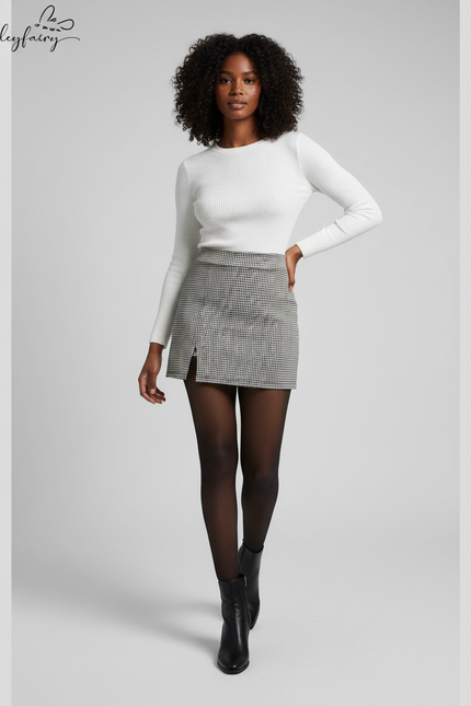 Jupe Crayon Pied-De-Poule Fendue Chic