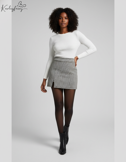 Jupe Crayon Pied-De-Poule Fendue Chic