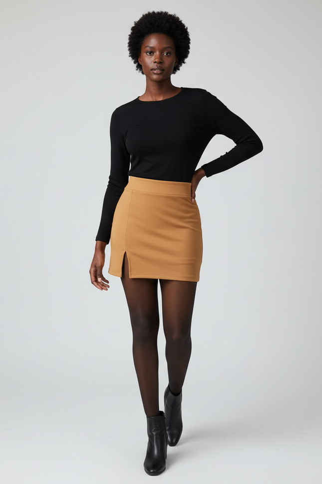 Jupe Crayon Camel Fente Chic