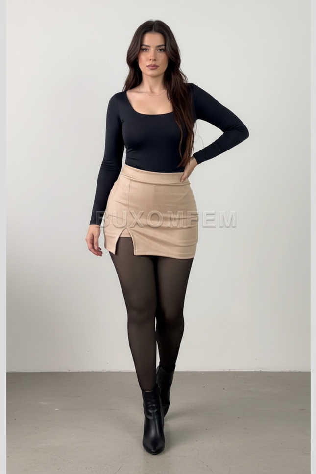 Jupe Crayon Beige Fendue Chic