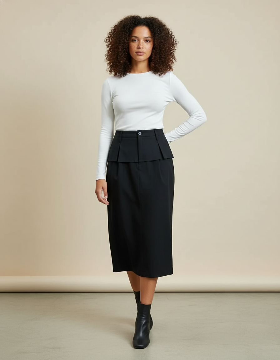 Jupe Crayon Noire Plissée Chic