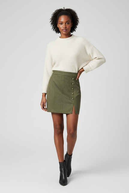Jupe Crayon Faux Suède Vert Olive Chic