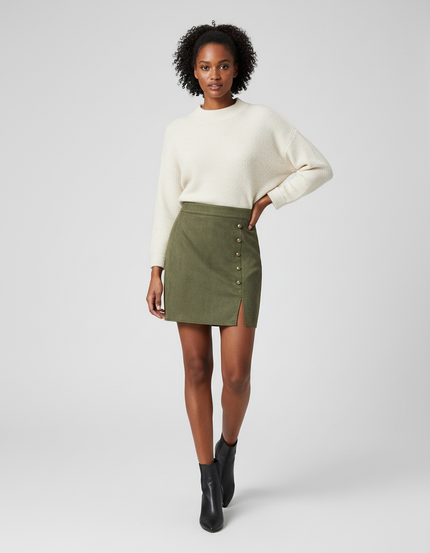 Jupe Crayon Faux Suède Vert Olive Chic