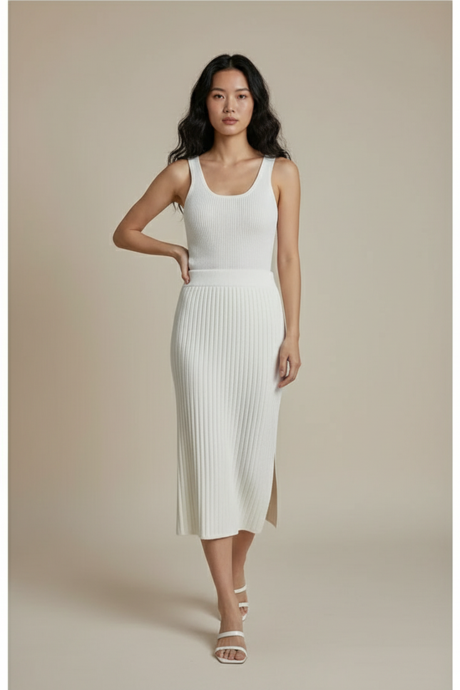 Jupe Crayon Côtelée Blanche Chic
