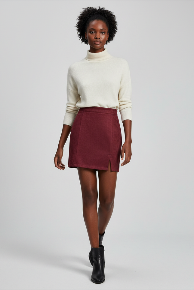 Jupe Crayon Daim Bordeaux Chic