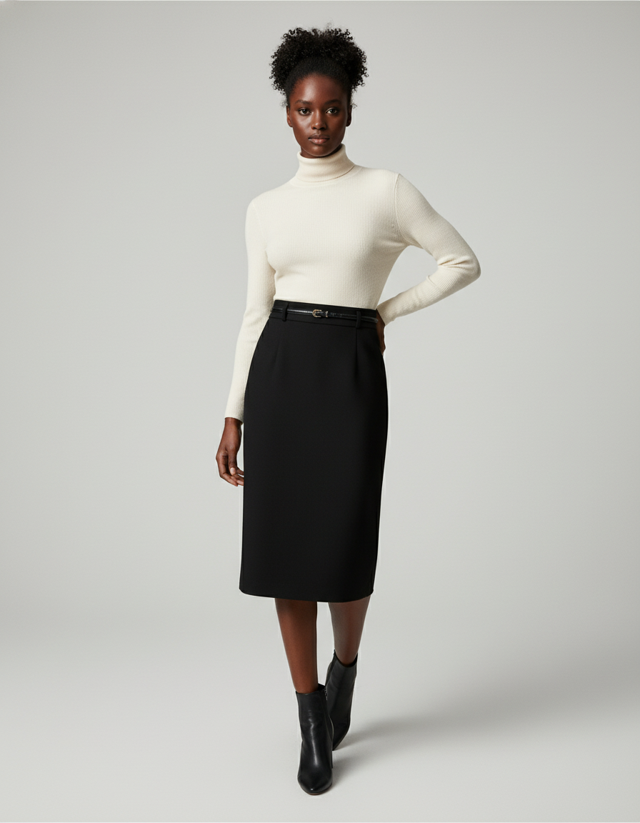 Jupe Crayon Noire Lainée Élégante