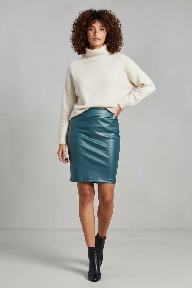 Jupe Crayon Simili Cuir Verte