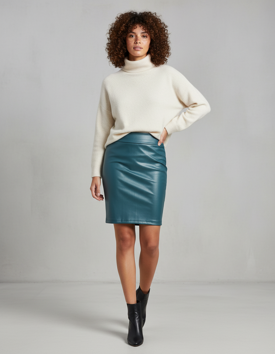 Jupe Crayon Simili Cuir Verte