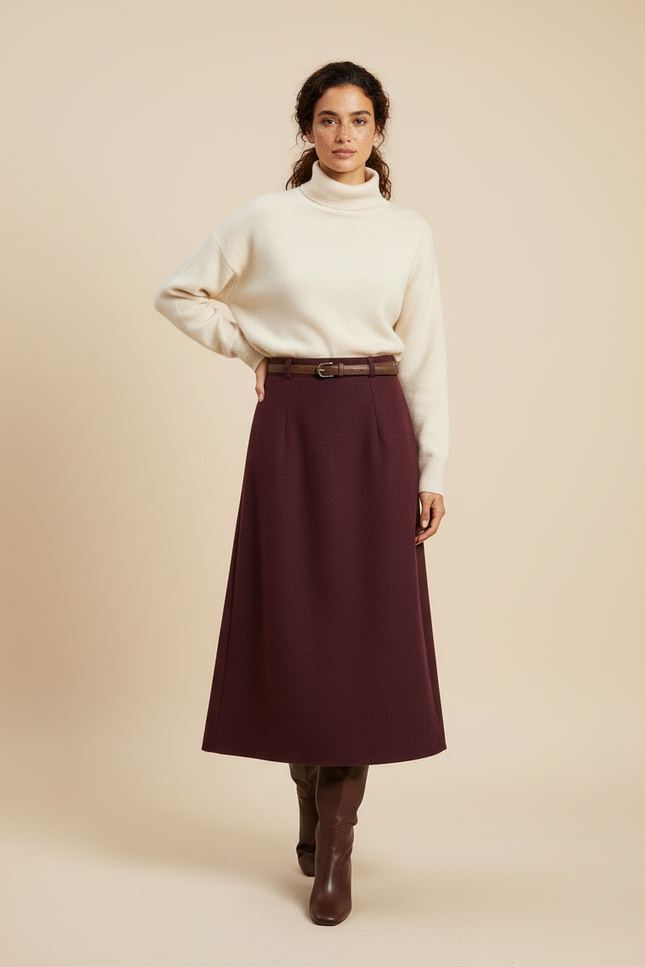 Jupe Crayon Bordeaux Laine Chic