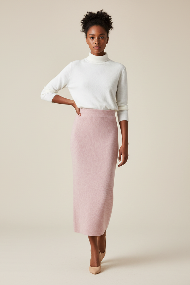 Jupe Crayon Rose Tricotée Élégante
