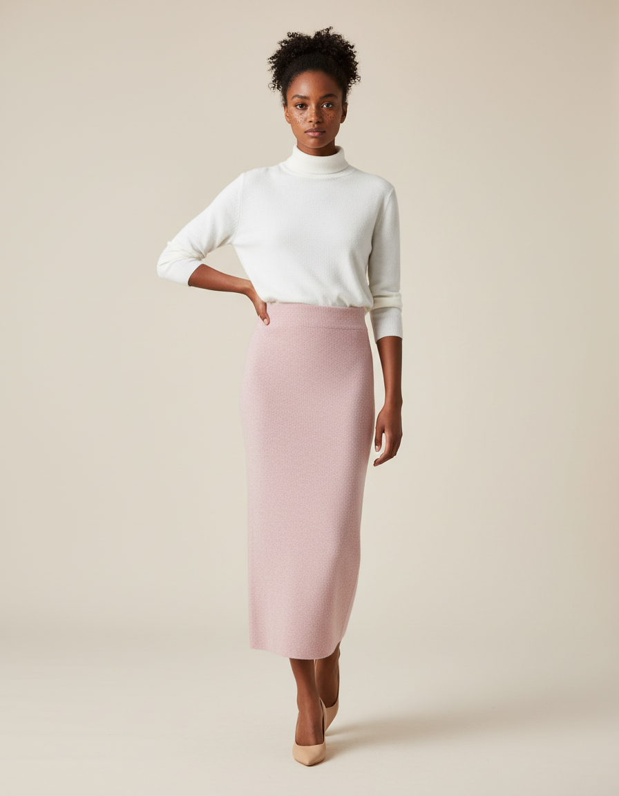 Jupe Crayon Rose Tricotée Élégante
