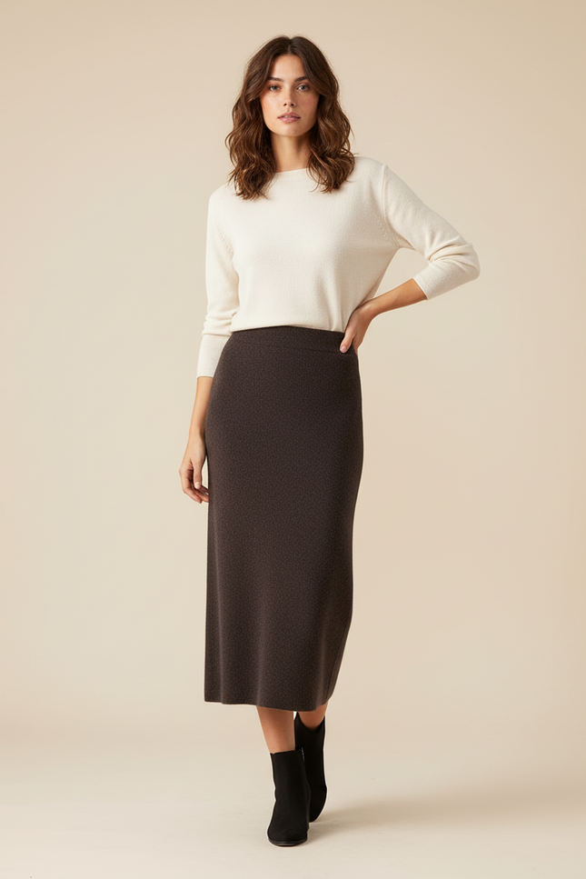 Jupe Crayon Marron Maille Élégante