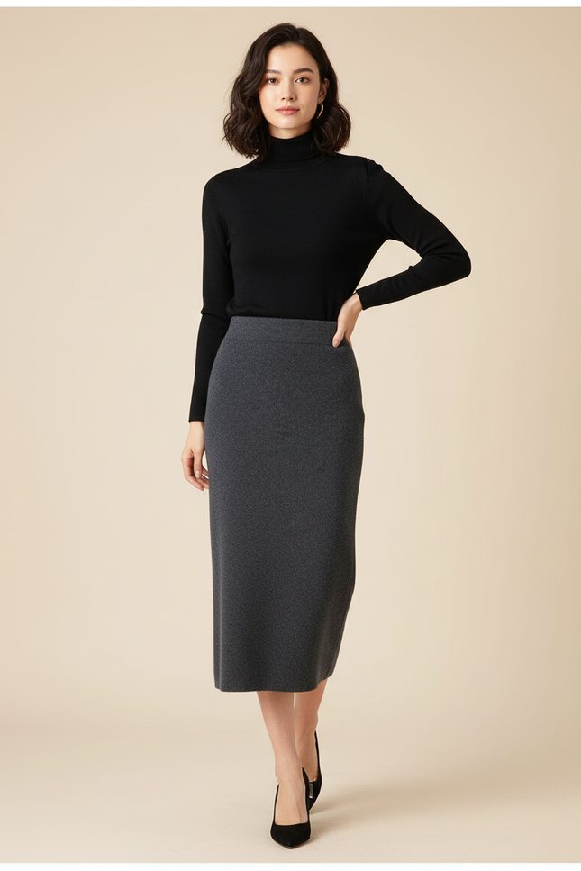 Jupe Crayon Gris Tricotée Élégante