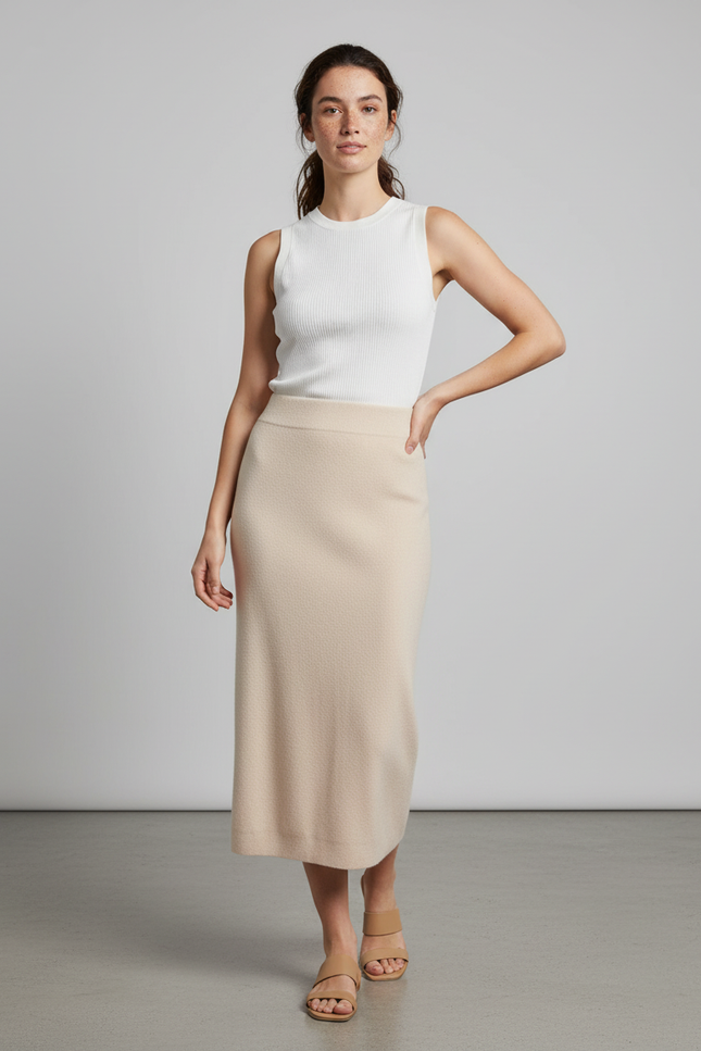 Jupe Crayon Beige Laine Mérinos Chic