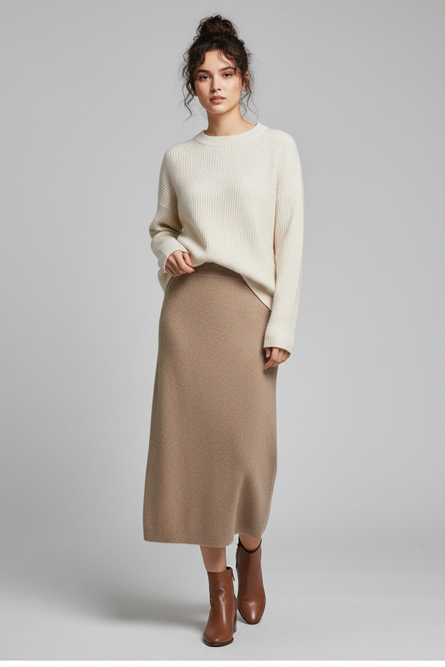 Jupe Crayon Laine Beige Chic