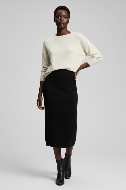 Jupe Crayon Noire Tricotée Élégante
