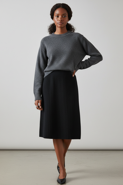 Jupe Crayon Noire Tricotée Élégante