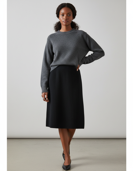 Jupe Crayon Noire Tricotée Élégante