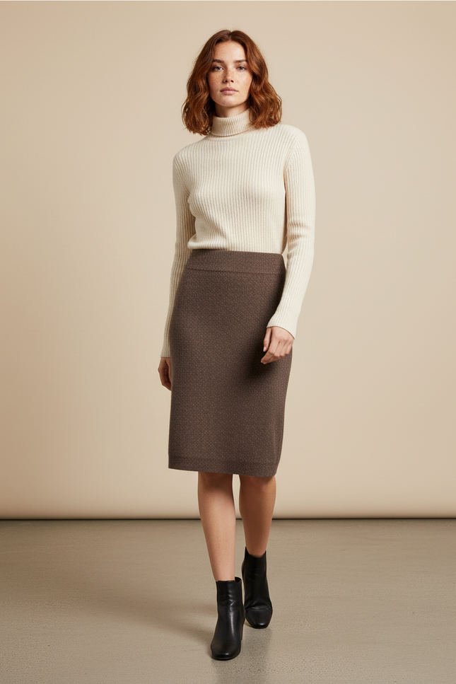 Jupe Crayon Marron Tricotée Chic