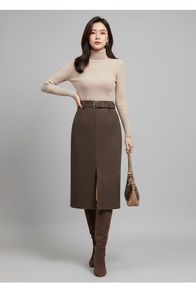 Jupe Crayon Laine Fendue Chic