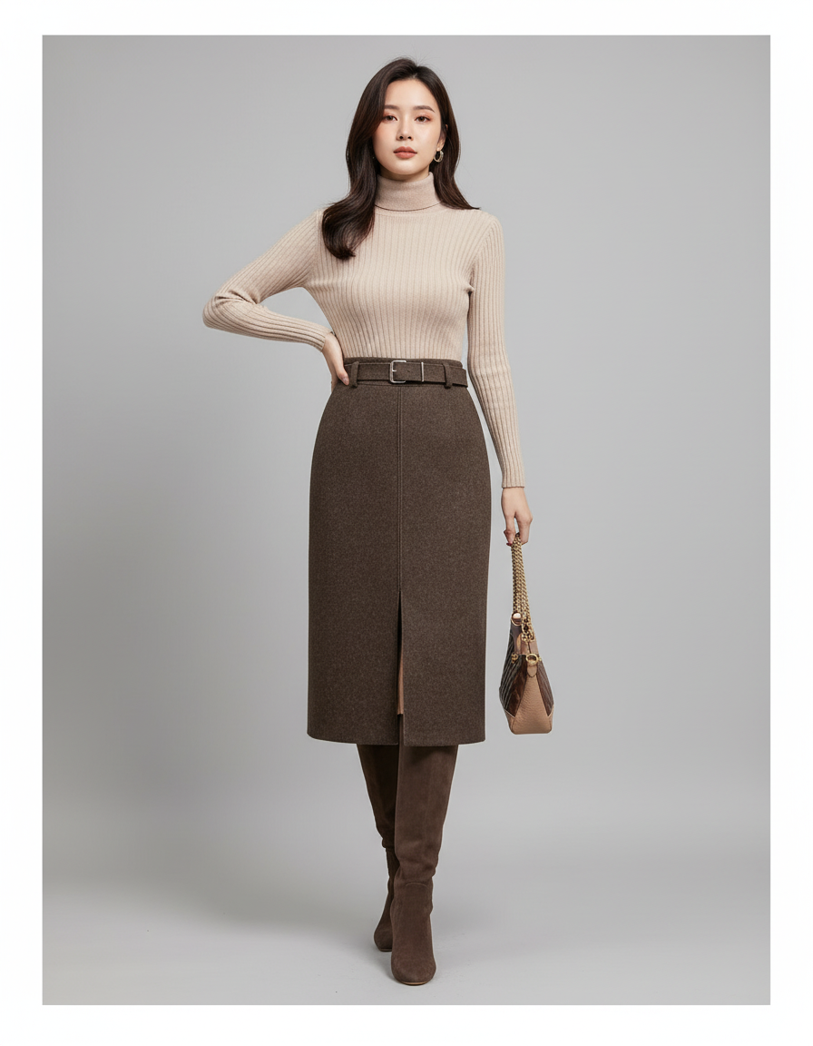 Jupe Crayon Laine Fendue Chic