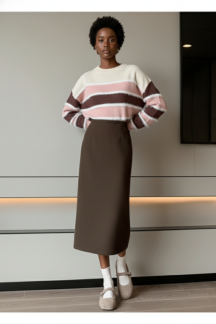 Jupe Crayon Taille Haute Marron Élégante