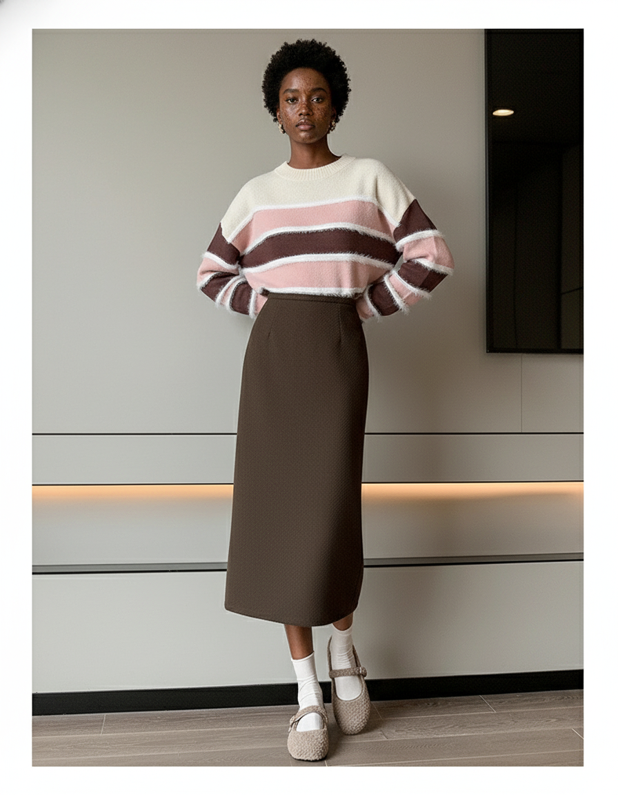 Jupe Crayon Taille Haute Marron Élégante