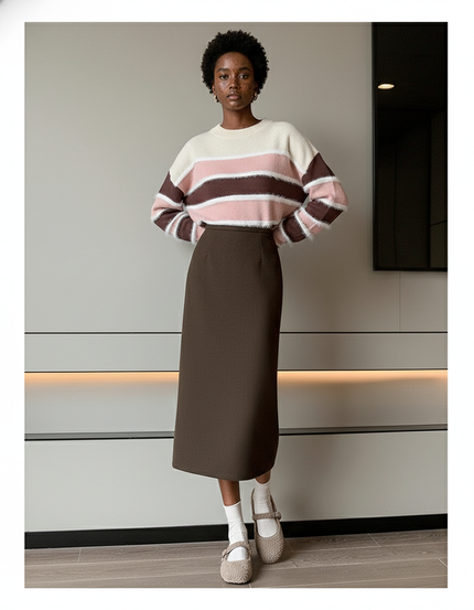 Jupe Crayon Taille Haute Marron Élégante