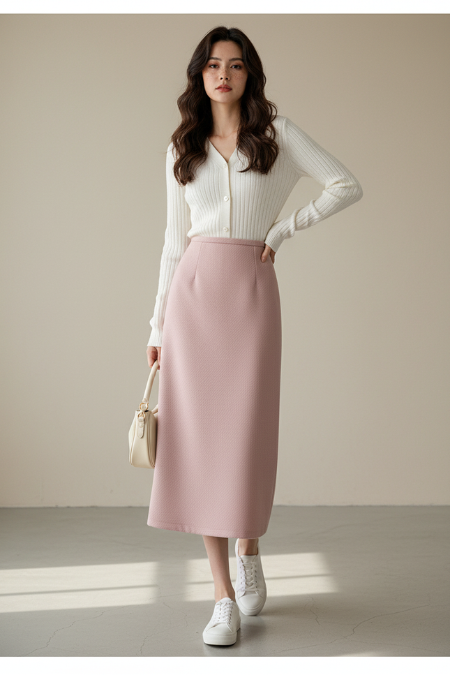Jupe Crayon Rose Longue Élégante