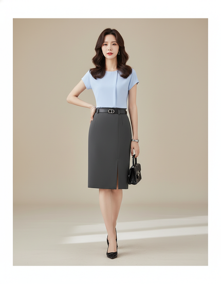 Jupe Crayon Gris Fente Élégante