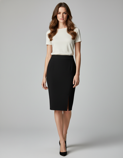 Jupe Crayon Noire Fendue Chic