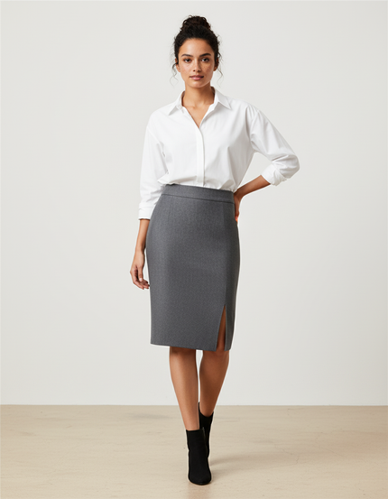 Jupe Crayon Gris Fente Avant Élégante