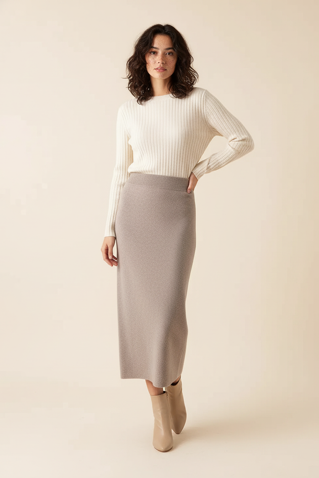 Jupe Crayon Beige Maille Chic