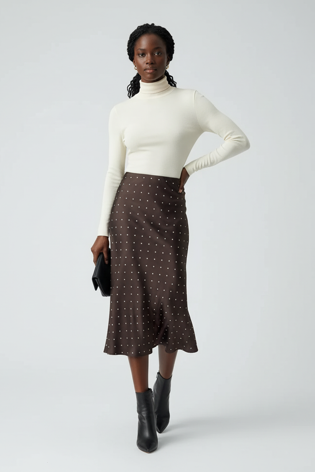 Jupe Crayon Satin Pois Élégante