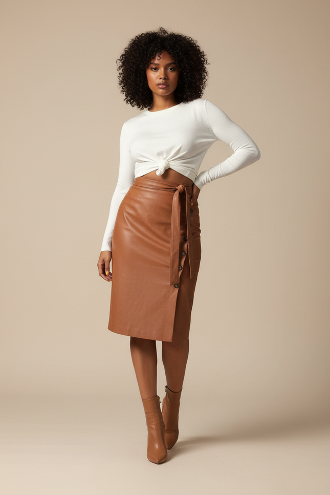 Jupe Crayon Simili Cuir Camel