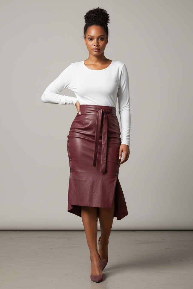 Jupe Crayon En Cuir Rouge
