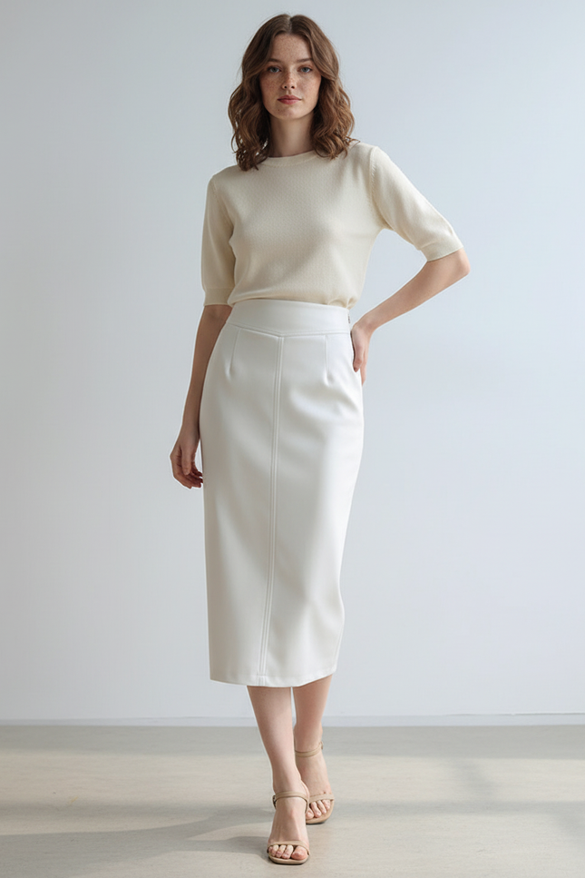 Jupe Crayon Écru Similicuir Chic