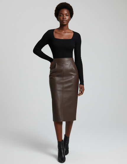 Jupe Crayon Marron Similicuir Chic