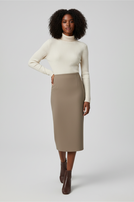 Jupe Crayon Marron Taille Haute Élégante