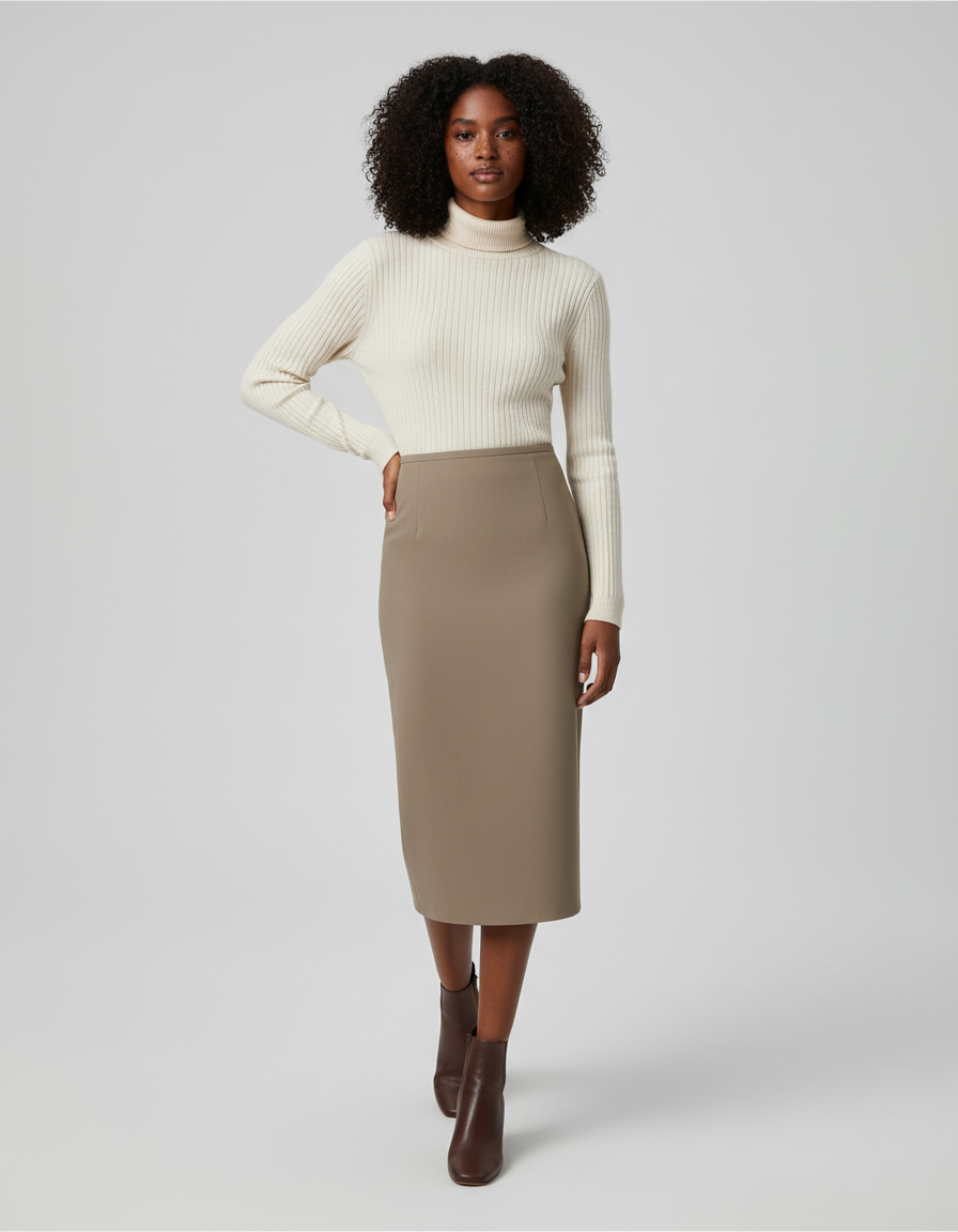 Jupe Crayon Marron Taille Haute Élégante