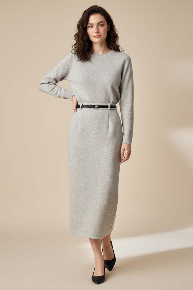 Jupe Crayon Maille Grise Élégante