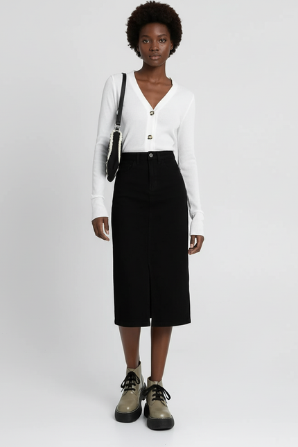 Jupe Crayon Noire Fendue Chic