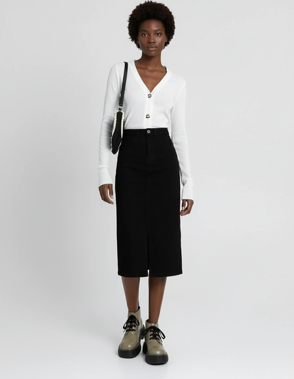 Jupe Crayon Noire Fendue Chic