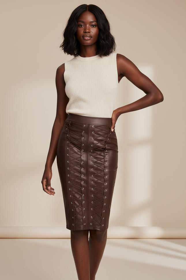 Jupe Crayon Cuir Laçage Chic