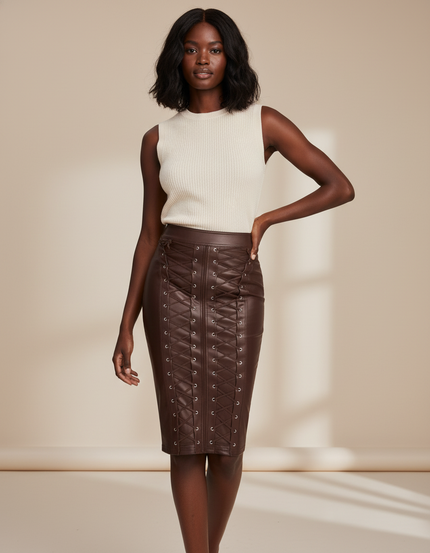 Jupe Crayon Cuir Laçage Chic